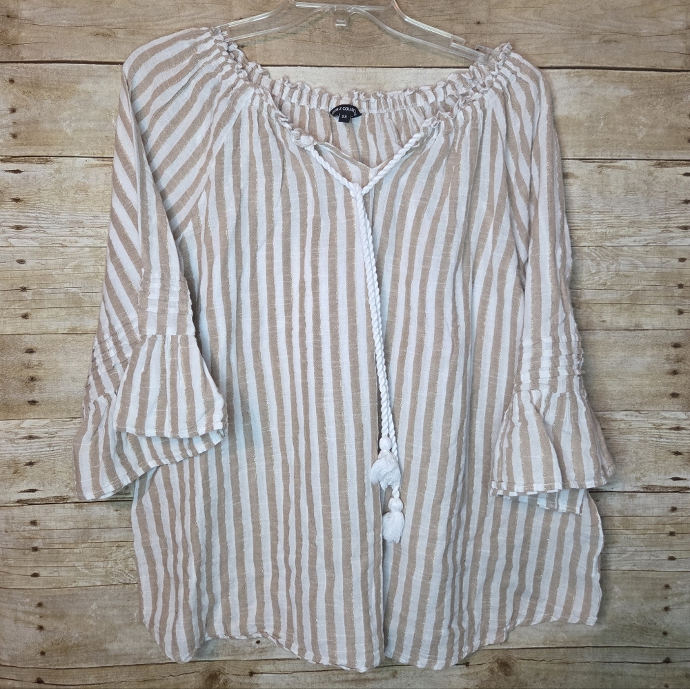 Striped Tan and White Women's Top